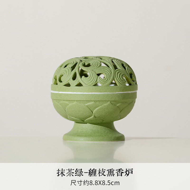 Authentic Matcha Green Cloud-Shadow Minimalist Ceramic Censer - 11cm Teaware Accessories