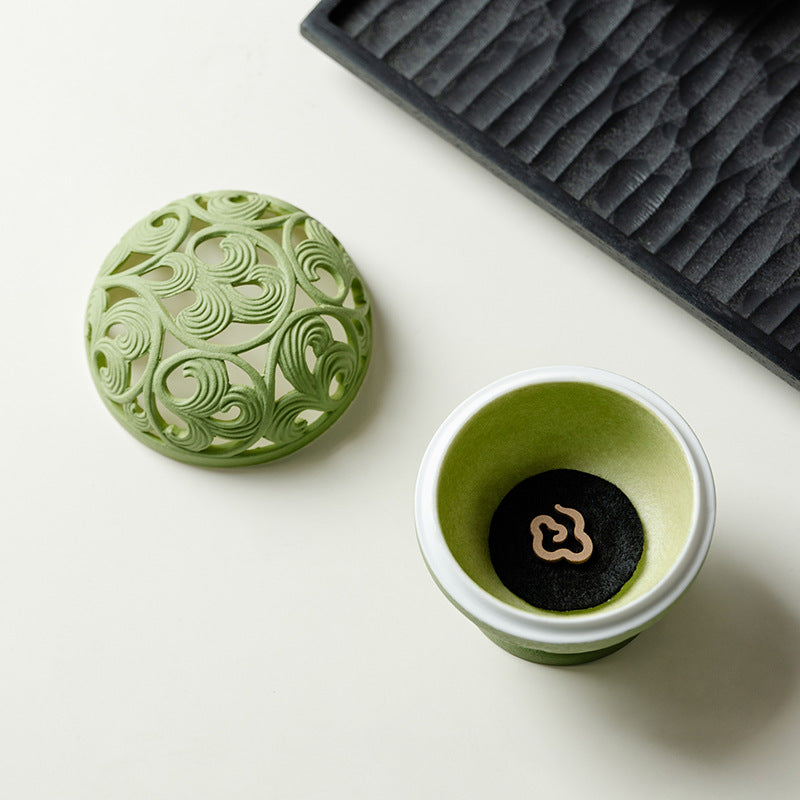 Authentic Matcha Green Cloud-Shadow Minimalist Ceramic Censer - 11cm Teaware Accessories