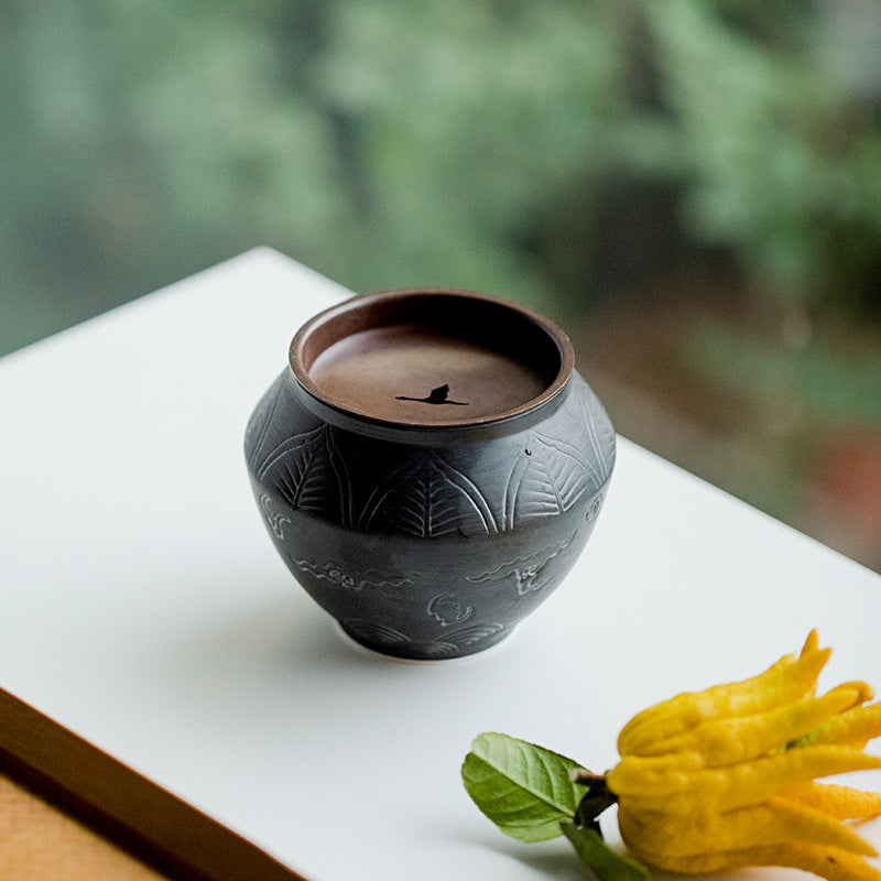 Authentic Changpuju Ink-Black Lingze Jianshui Ceramic Tea Waste Basin - 800ml Teaware
