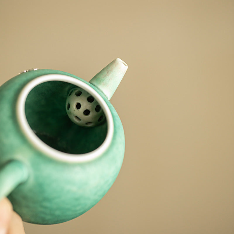 Handcrafted Silver-Stapled Flambé Pine-Cypress Green General Ceramic Teapot - 200ml Ju-Ci Teaware