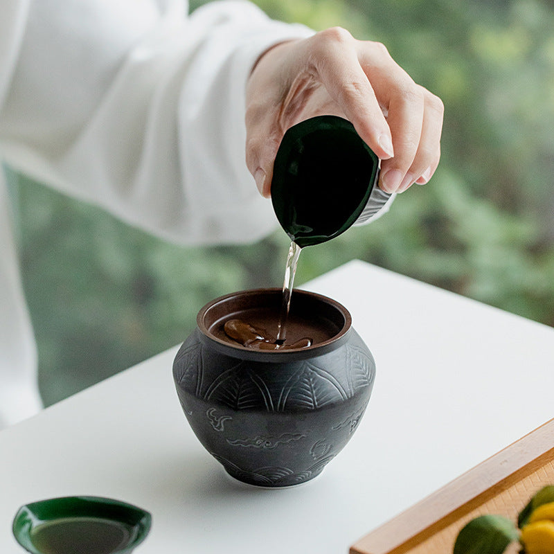 Authentic Changpuju Ink-Black Lingze Jianshui Ceramic Tea Waste Basin - 800ml Teaware