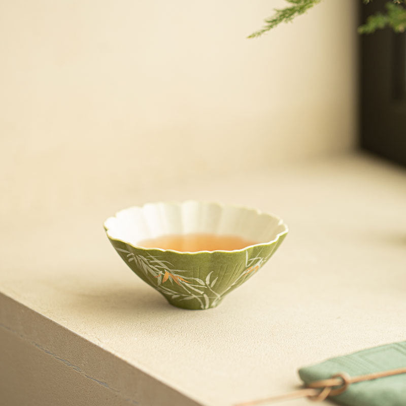 Authentic Jingdezhen Hand-Painted Bamboo Shadow Gold-Splashed Flared Teacup - 75ml Gongfu Master Cup