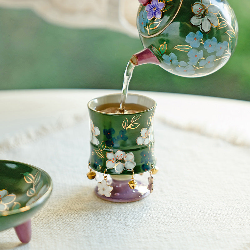 Authentic Hand-Painted Jasmine Bamboo-Joint High-Stem Master Teacup - 75ml Gongfu Cup
