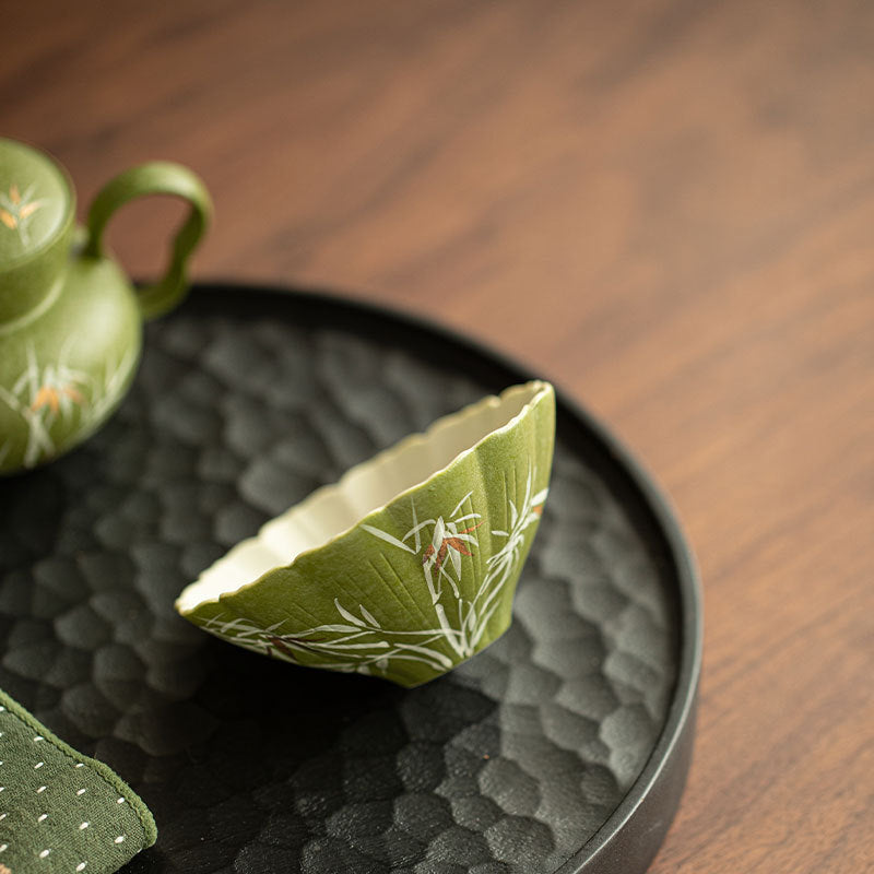Authentic Jingdezhen Hand-Painted Bamboo Shadow Gold-Splashed Flared Teacup - 75ml Gongfu Master Cup