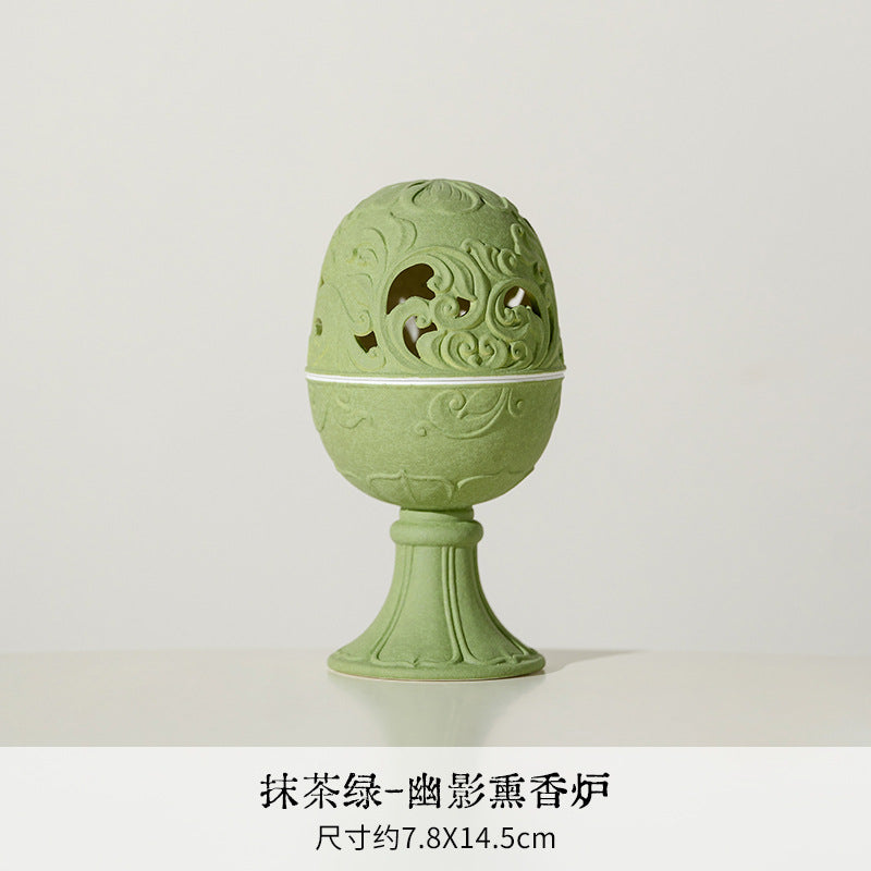 Authentic Matcha Green Cloud-Shadow Minimalist Ceramic Censer - 11cm Teaware Accessories