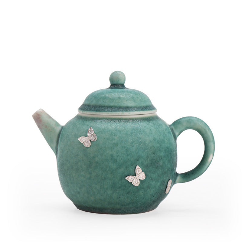 Handcrafted Silver-Stapled Flambé Pine-Cypress Green General Ceramic Teapot - 200ml Ju-Ci Teaware