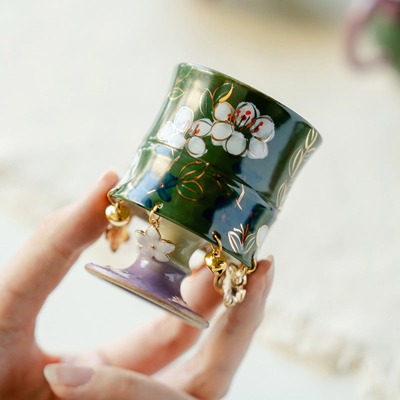 Authentic Hand-Painted Jasmine Bamboo-Joint High-Stem Master Teacup - 75ml Gongfu Cup