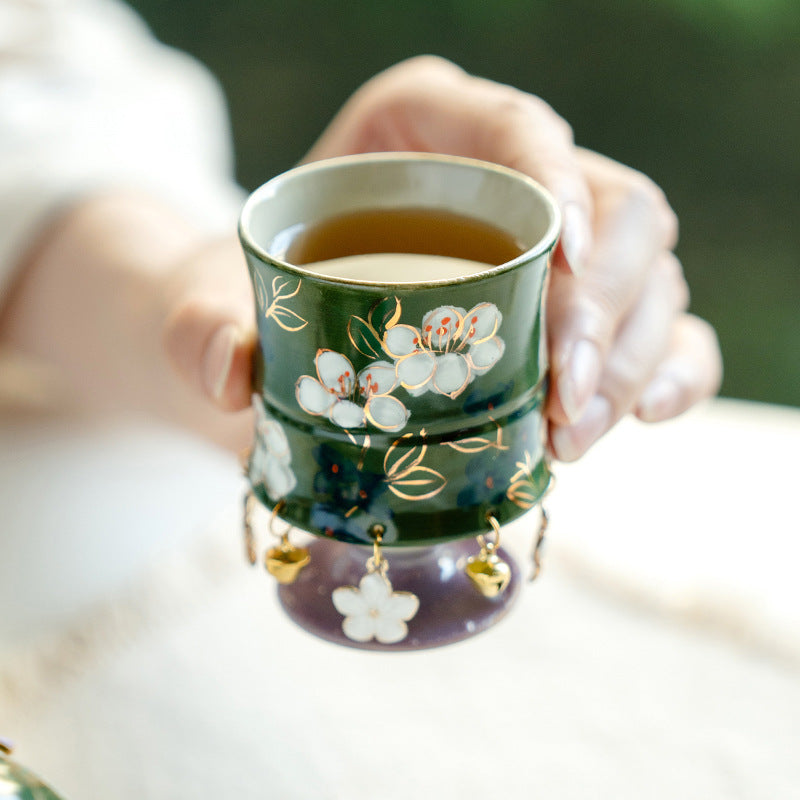 Authentic Hand-Painted Jasmine Bamboo-Joint High-Stem Master Teacup - 75ml Gongfu Cup