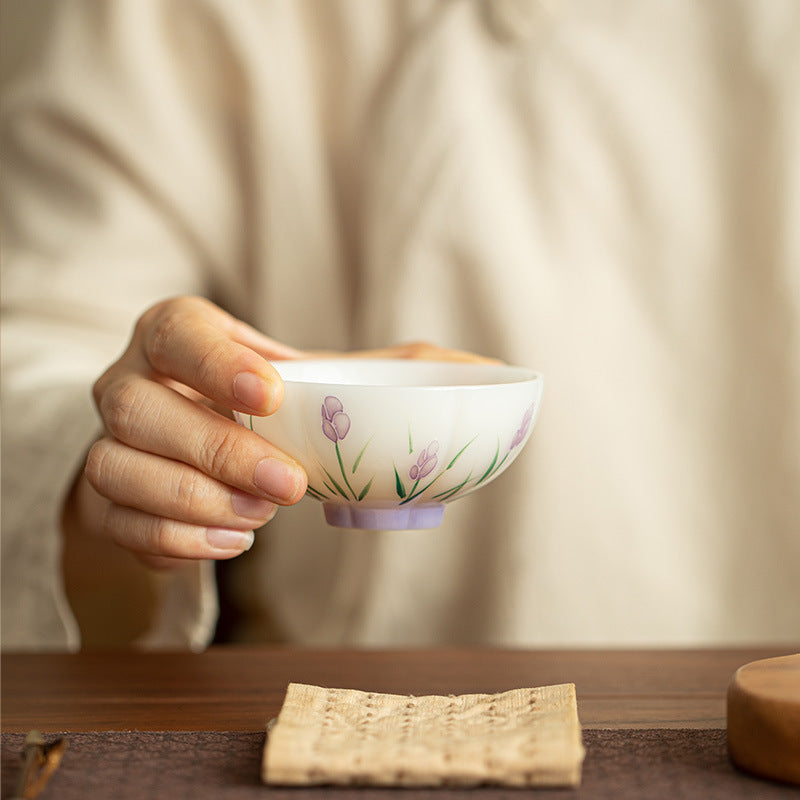 Handcrafted Tulip Ice Mutton-Fat Jade Porcelain Master Teacup - 85ml Translucent Gongfu Cup