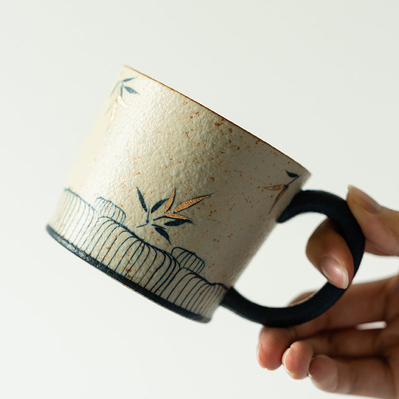 Authentic Blue & White Huoshihong Bamboo Shadow Yingya Ceramic Mug - 320ml Office Cup