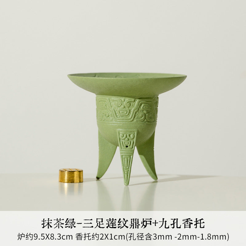 Authentic Matcha Green Cloud-Shadow Minimalist Ceramic Censer - 11cm Teaware Accessories