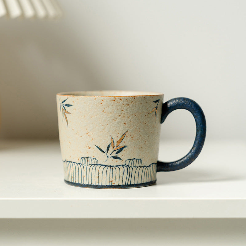 Authentic Blue & White Huoshihong Bamboo Shadow Yingya Ceramic Mug - 320ml Office Cup