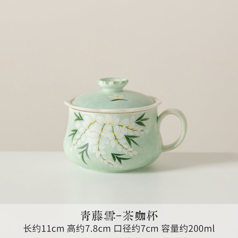 Authentic Rock Mineral White Green Vine Snow Ceramic Mug - 320ml Office Tea & Coffee Cup