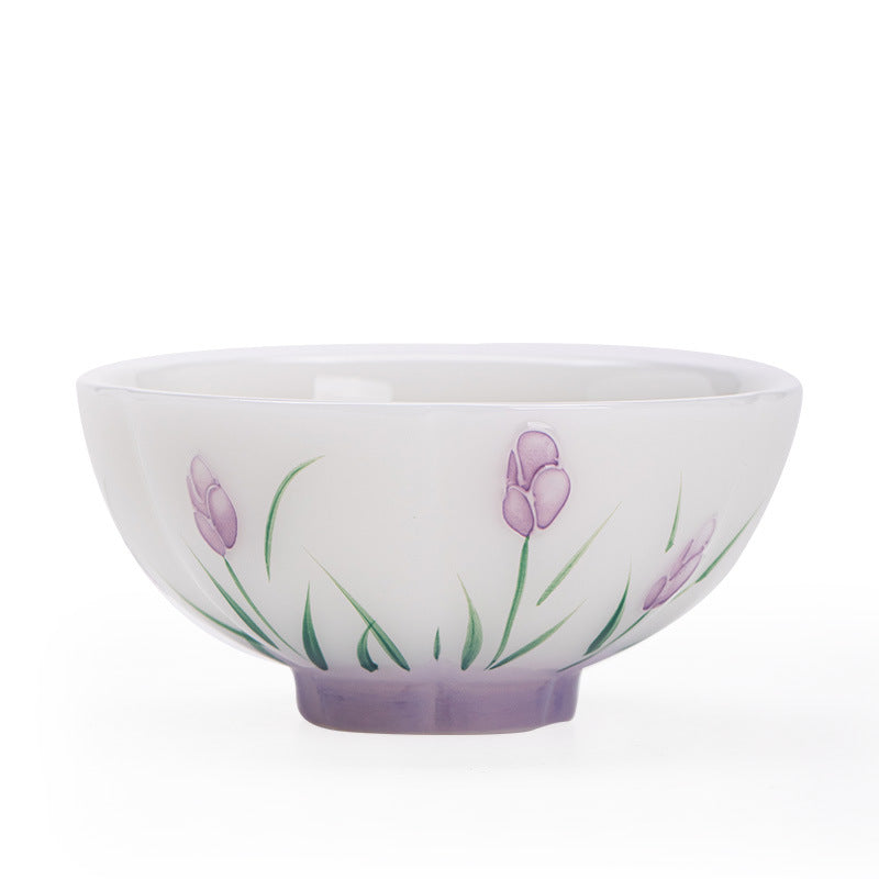 Handcrafted Tulip Ice Mutton-Fat Jade Porcelain Master Teacup - 85ml Translucent Gongfu Cup