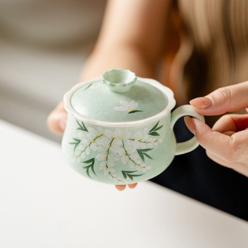Authentic Rock Mineral White Green Vine Snow Ceramic Mug - 320ml Office Tea & Coffee Cup