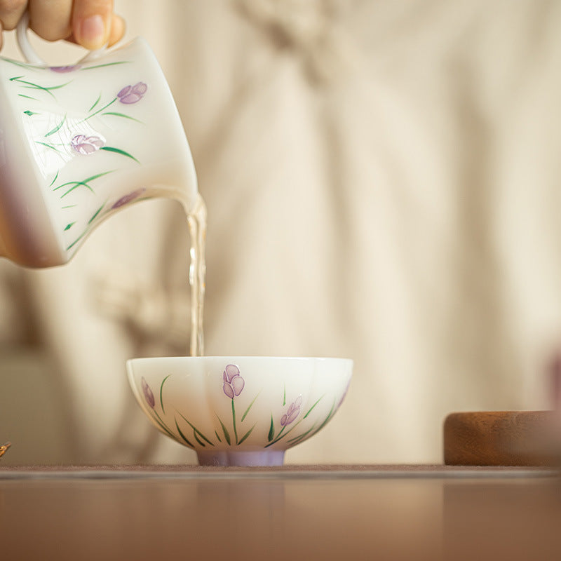 Handcrafted Tulip Ice Mutton-Fat Jade Porcelain Master Teacup - 85ml Translucent Gongfu Cup