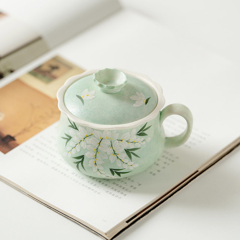 Authentic Rock Mineral White Green Vine Snow Ceramic Mug - 320ml Office Tea & Coffee Cup