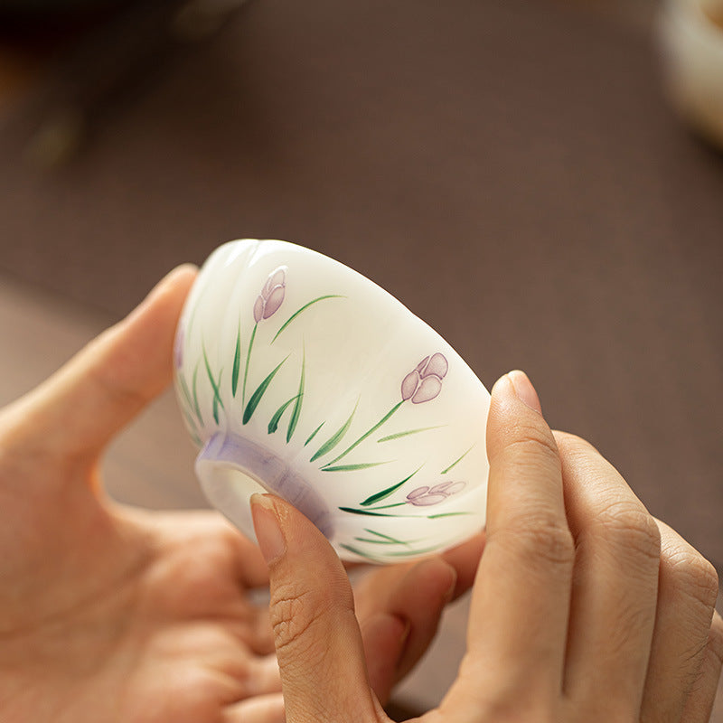 Handcrafted Tulip Ice Mutton-Fat Jade Porcelain Master Teacup - 85ml Translucent Gongfu Cup