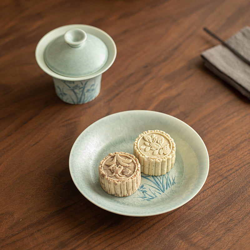 Authentic Jingdezhen Soda-Fired Snow Orchid San Cai Gaiwan - 160ml Artisanal Ceramic Tea Bowl