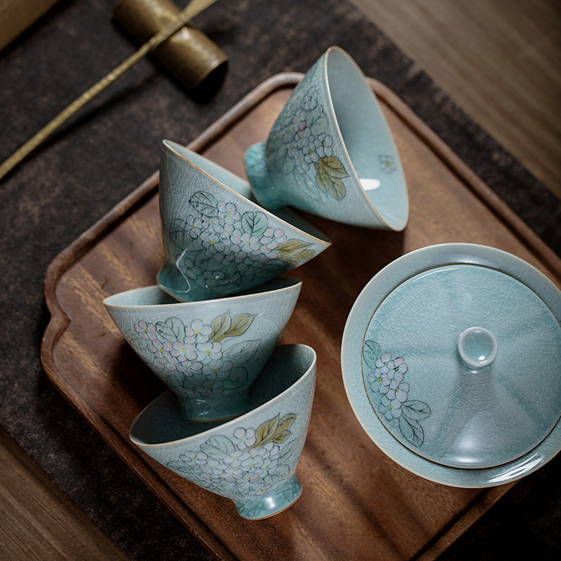 Authentic Ice-Flake Crackle Hand-Painted Conical Hat Master Teacup - 70ml Gongfu Cup