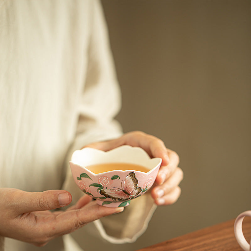 Authentic Jingdezhen Rock Mineral White Dancing Butterfly Flared Teacup - 80ml Gongfu Master Cup