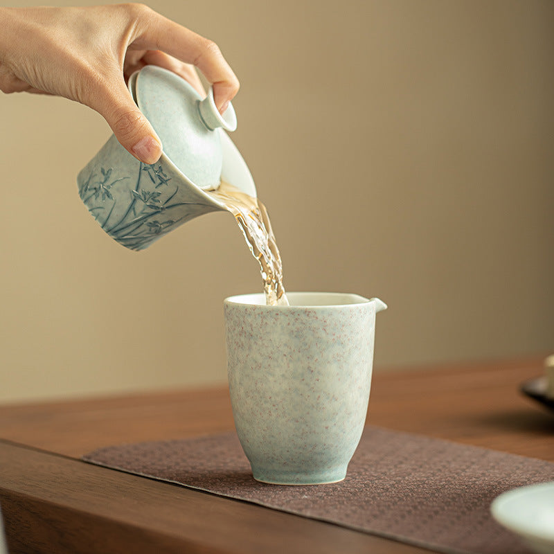 Authentic Jingdezhen Soda-Fired Snow Orchid San Cai Gaiwan - 160ml Artisanal Ceramic Tea Bowl
