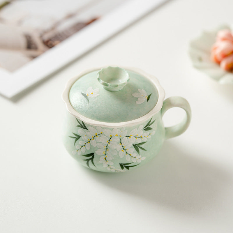 Authentic Rock Mineral White Green Vine Snow Ceramic Mug - 320ml Office Tea & Coffee Cup