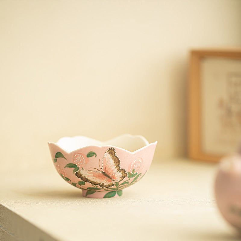 Authentic Jingdezhen Rock Mineral White Dancing Butterfly Flared Teacup - 80ml Gongfu Master Cup