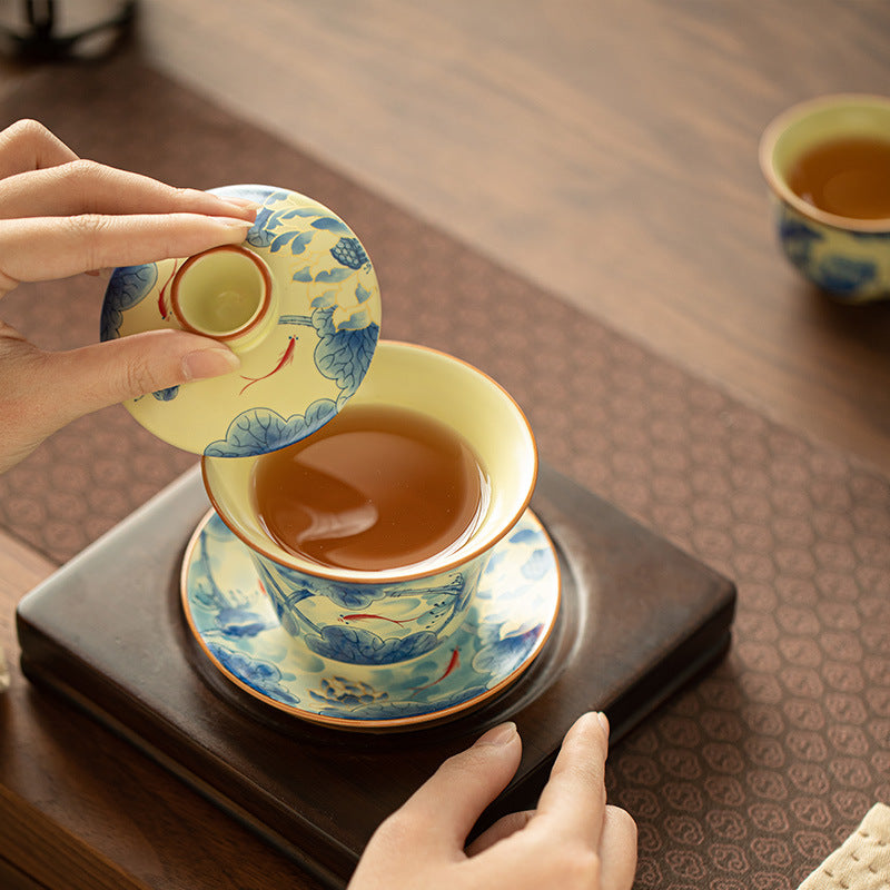Authentic Blue & White Ru Ware Celadon Hover-Suspension Large Gaiwan - 180ml Anti-Scald Tea Bowl