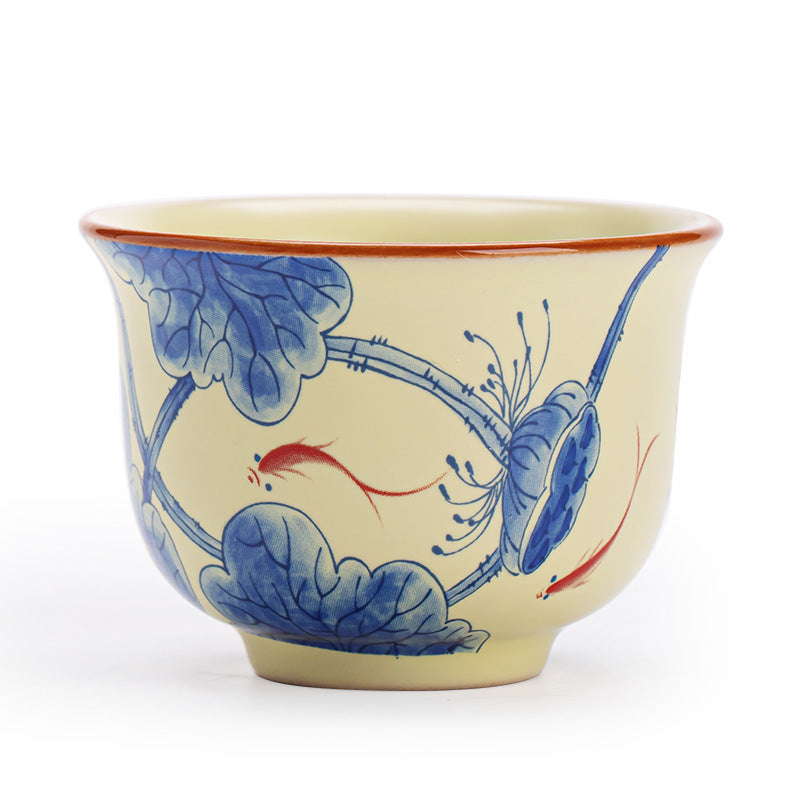 Vintage Bean-Yellow Ru Ware Blue & White Crackle Ceramic Master Teacup - 85ml Gongfu Tasting Cup