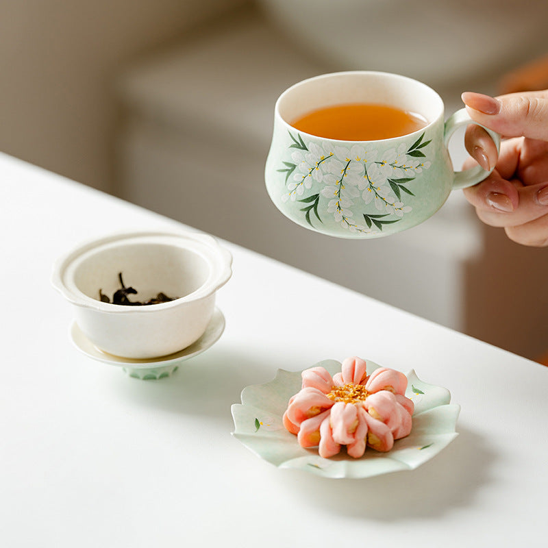 Authentic Rock Mineral White Green Vine Snow Ceramic Mug - 320ml Office Tea & Coffee Cup