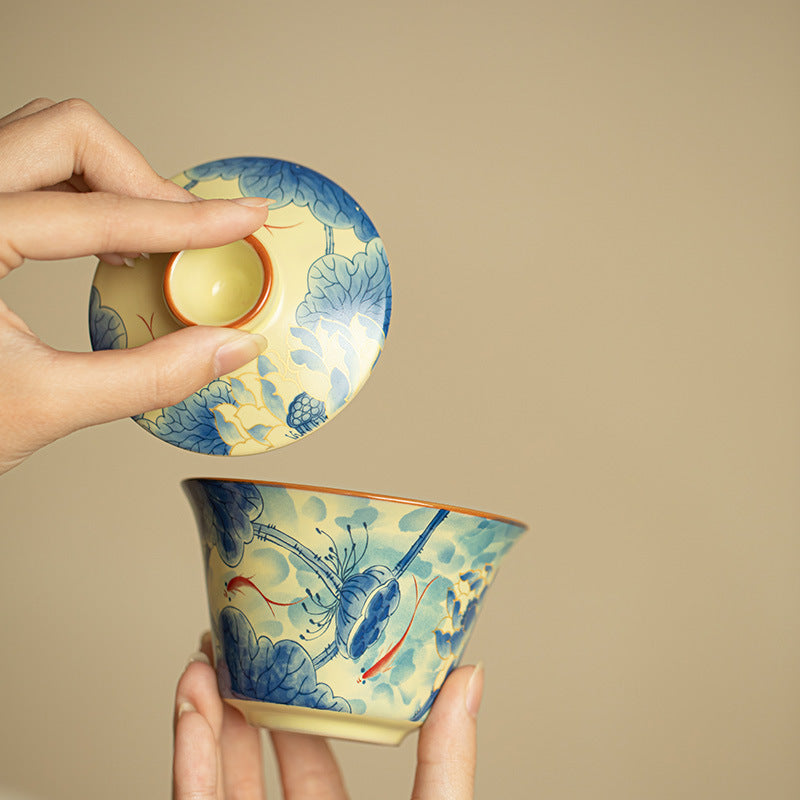 Authentic Blue & White Ru Ware Celadon Hover-Suspension Large Gaiwan - 180ml Anti-Scald Tea Bowl