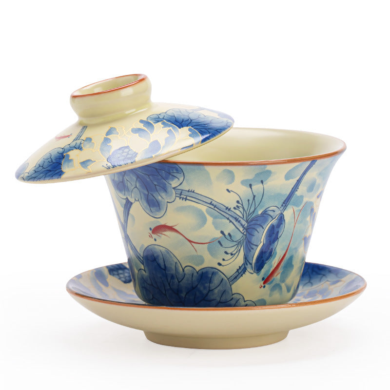 Authentic Blue & White Ru Ware Celadon Hover-Suspension Large Gaiwan - 180ml Anti-Scald Tea Bowl