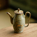 Authentic Vintage Glaze Hand-Painted Green Bamboo Ceramic Teapot - 180ml Gongfu Pot