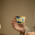 Vintage Bean-Yellow Ru Ware Blue & White Crackle Ceramic Master Teacup - 85ml Gongfu Tasting Cup