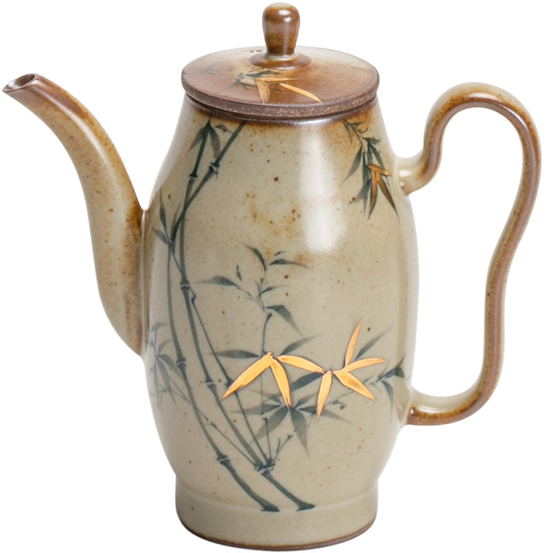 Authentic Vintage Glaze Hand-Painted Green Bamboo Ceramic Teapot - 180ml Gongfu Pot