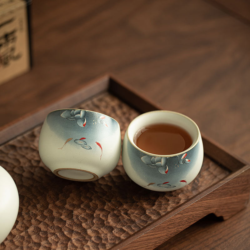 Antique Song-Style Ru Ware Sky-Blue Auspicious Lotus Luohan Ceramic Teacup - 85ml Anti-Scald Master Cup