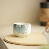 Antique Song-Style Ru Ware Sky-Blue Auspicious Lotus Luohan Ceramic Teacup - 85ml Anti-Scald Master Cup
