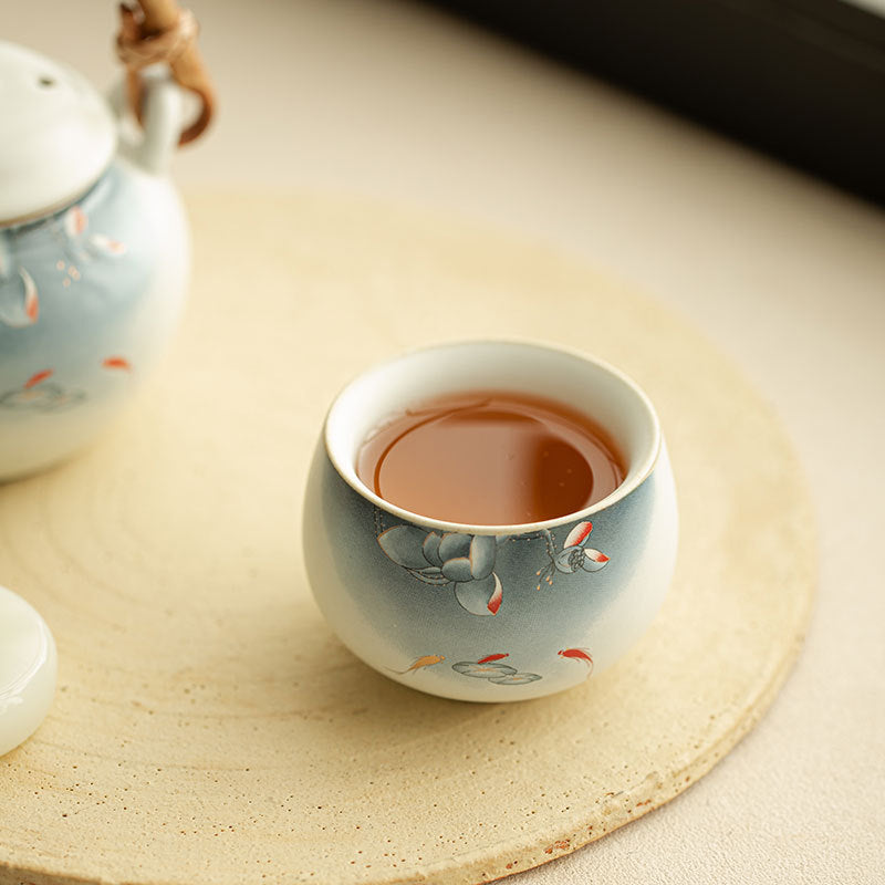 Antique Song-Style Ru Ware Sky-Blue Auspicious Lotus Luohan Ceramic Teacup - 85ml Anti-Scald Master Cup