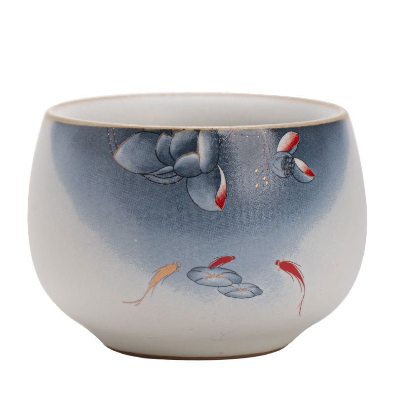Antique Song-Style Ru Ware Sky-Blue Auspicious Lotus Luohan Ceramic Teacup - 85ml Anti-Scald Master Cup