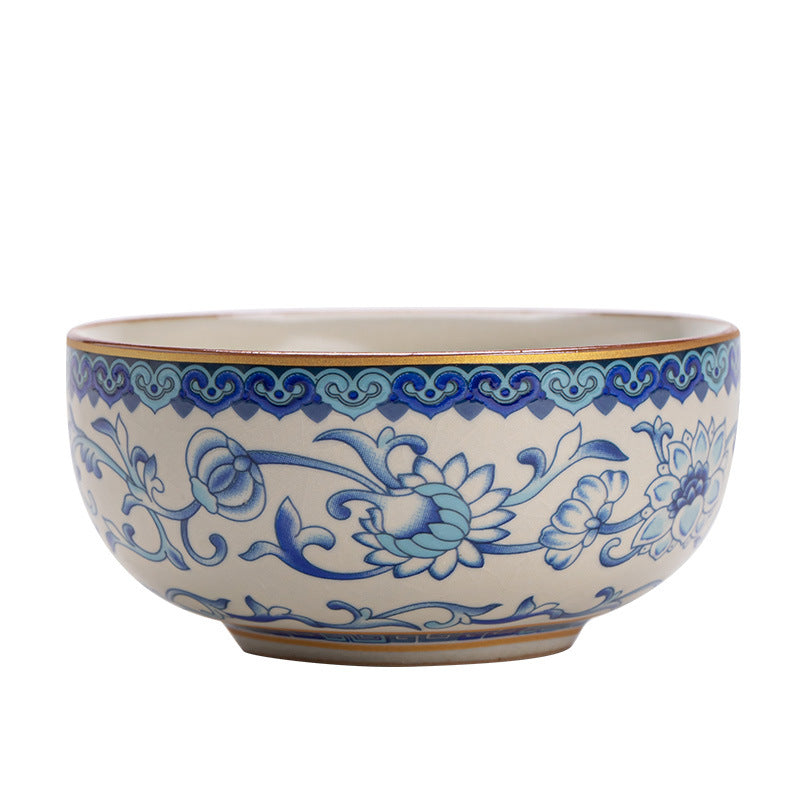 Vintage Chinese Blue & White Intertwined Lotus Ru Ware Master Teacup - 80ml Gongfu Tasting Cup