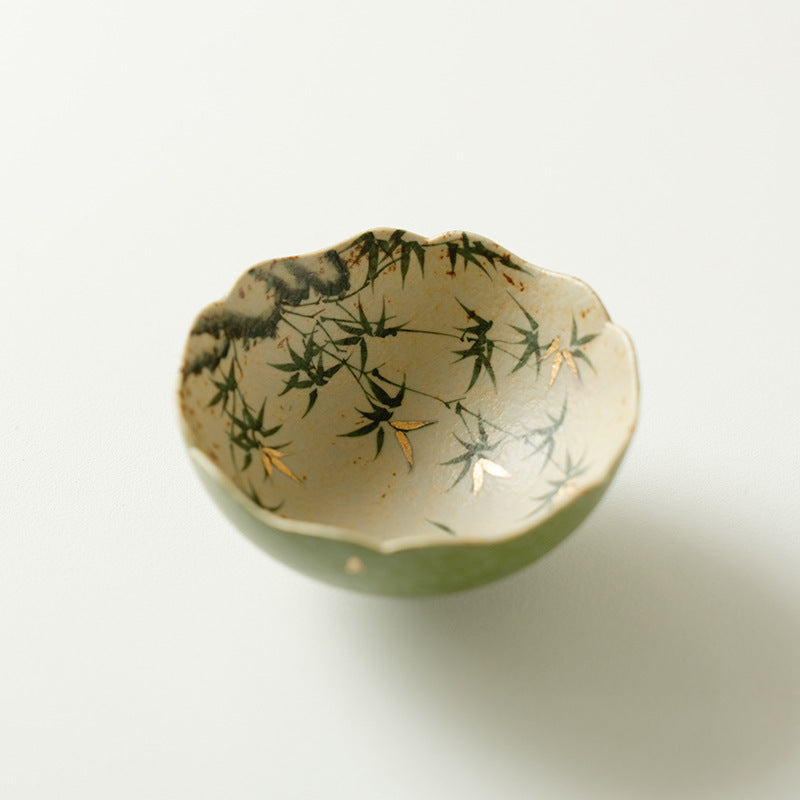 Authentic Cyan-Orange Hand-Painted Golden Bamboo Master Teacup - 85ml Gift Box Suite