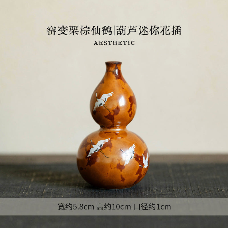 Authentic Flambé Chestnut Brown Descending Crane High-Stem Incense Holder - Teaware Accessories