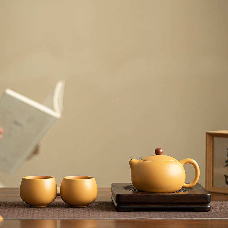 Authentic Raw Mineral Yellow Duan Clay Xishi Teapot Set with Dry Tea Tray - 5pc Gongfu Ceremony Set