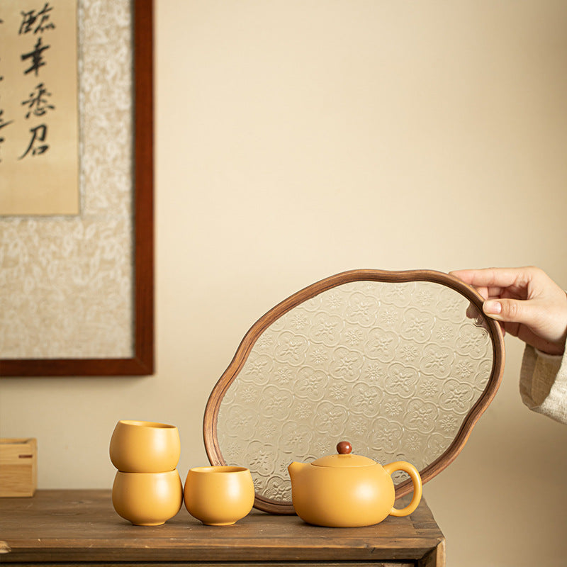 Authentic Raw Mineral Yellow Duan Clay Xishi Teapot Set with Dry Tea Tray - 5pc Gongfu Ceremony Set
