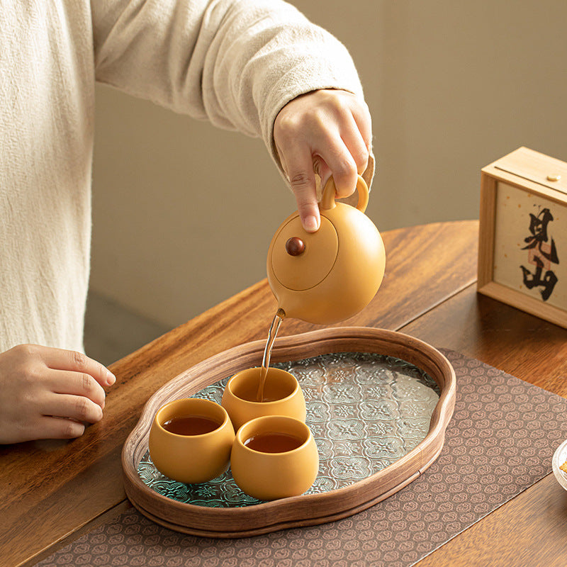 Authentic Raw Mineral Yellow Duan Clay Xishi Teapot Set with Dry Tea Tray - 5pc Gongfu Ceremony Set