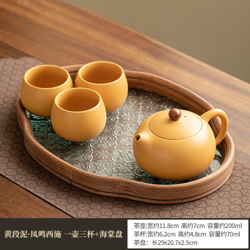 Authentic Raw Mineral Yellow Duan Clay Xishi Teapot Set with Dry Tea Tray - 5pc Gongfu Ceremony Set