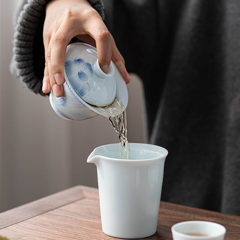 Authentic Shadow Celadon Yingqing White Porcelain San Cai Gaiwan - 160ml Tea Bowl