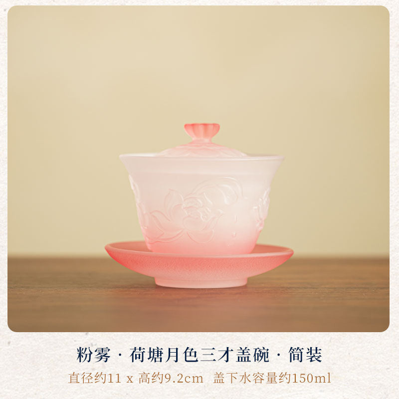 Neo-Chinese Misty Lotus Pond Moonlight Anti-Scald Glass San Cai Gaiwan - 160ml Gongfu Tea Bowl