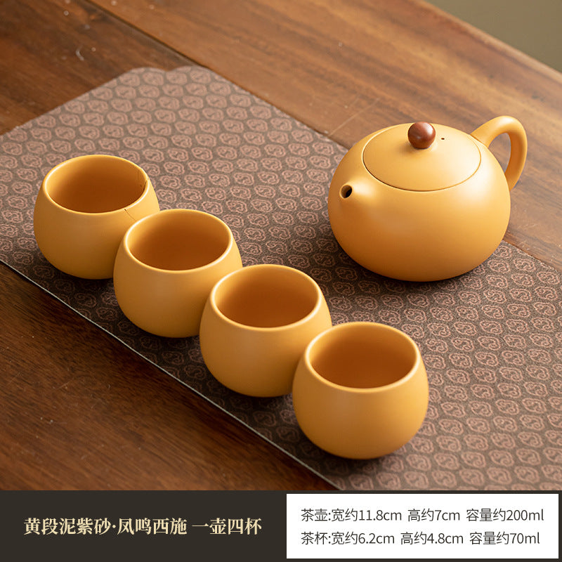 Authentic Raw Mineral Yellow Duan Clay Xishi Teapot Set with Dry Tea Tray - 5pc Gongfu Ceremony Set